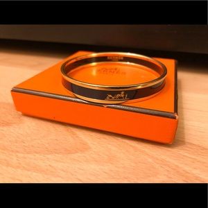 Hermes blue with gold narrow enamel bangle